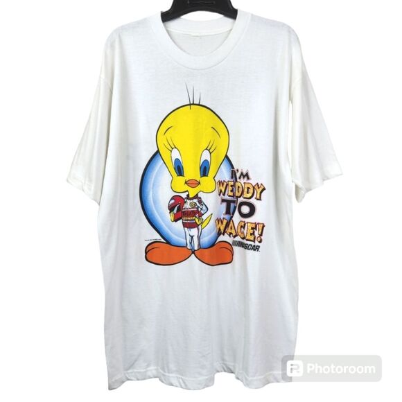 Vintage 96-97 NASCAR Looney Tunes Team Acme Tweety Bird Double Sided Tee XL - Picture 1 of 9